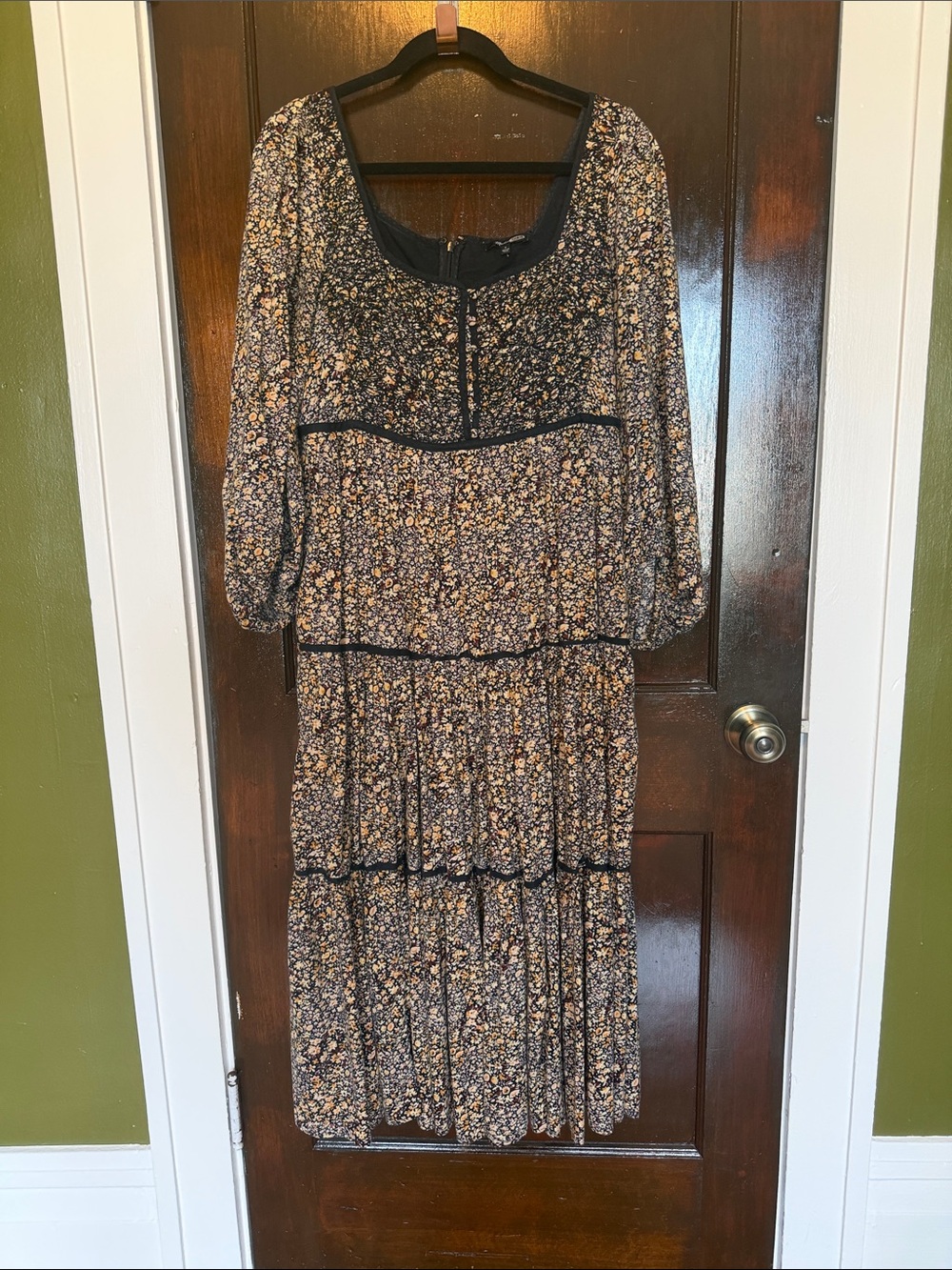 Madewell Black Floral Tiered Maxi Dress with Cream & Yellow Accents